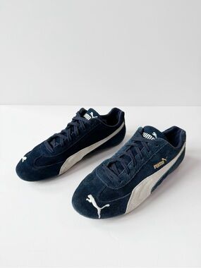 Puma Navy Blue and White Suede Sneakers